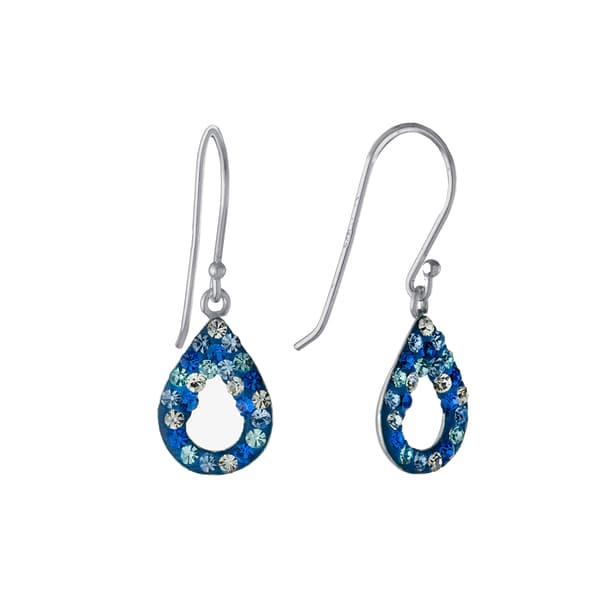 Sterling Silver Blue & White Pave Crystal Open Teardrop Earrings - image 