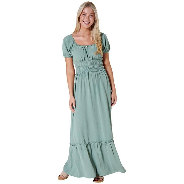 Derek Heart Juniors Smocked Waist Puff Sleeve Maxi Dress - image 