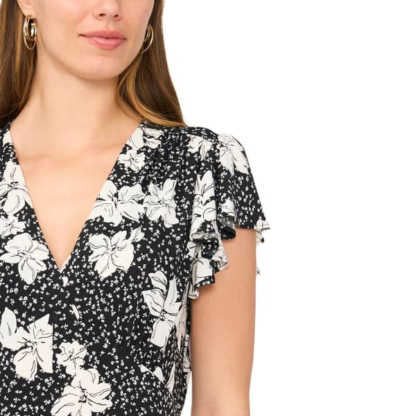 Womens MSK Short Flutter Sleeve V Neck Floral Midi Dress