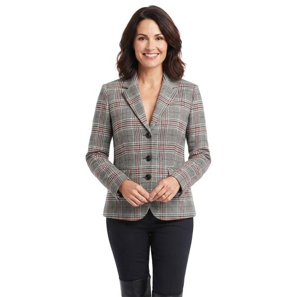 Womens Kasper Long Sleeve Two Button Plaid Notched Blazer