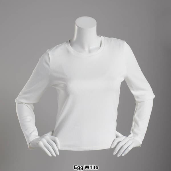Juniors Poof! Long Sleeve Peach Rib Meet &amp; Greet Crew Neck Tee