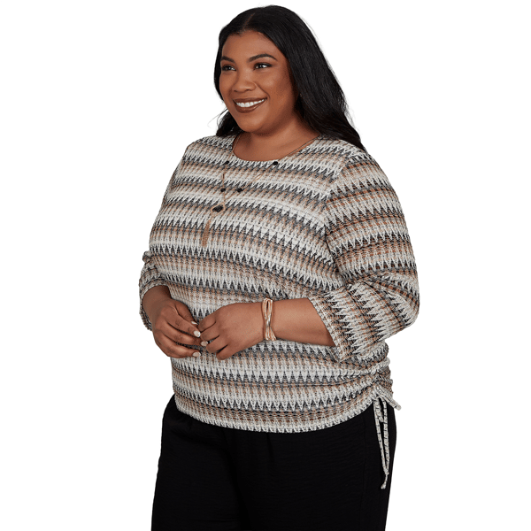 Plus Size Alfred Dunner Travel Advisory Textured Zig Zag Blouse