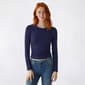 Juniors Pink Rose Long Sleeve Double Layer Ruched Tee - image 1