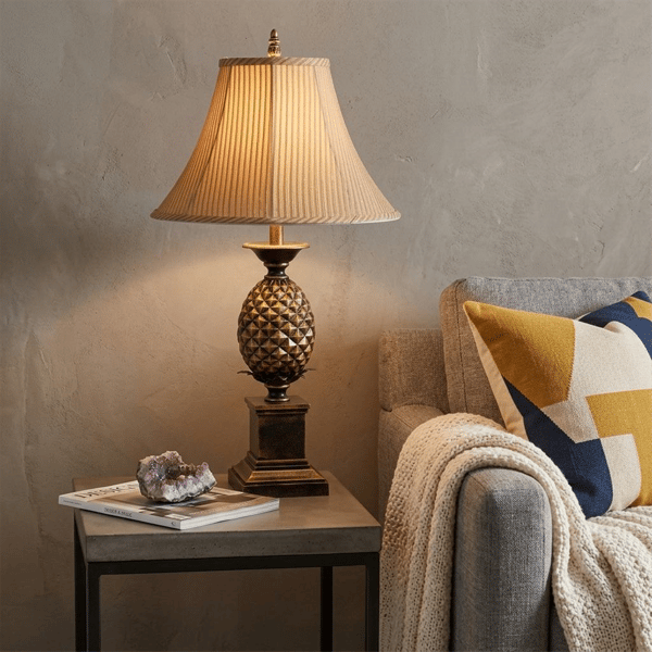 HomeRoots 32in. Gold Pineapple Table Lamp with Empire Shade - image 