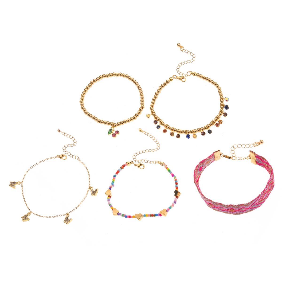 Ashley Pink & Gold-Tone Charm Beaded Bracelet Stack