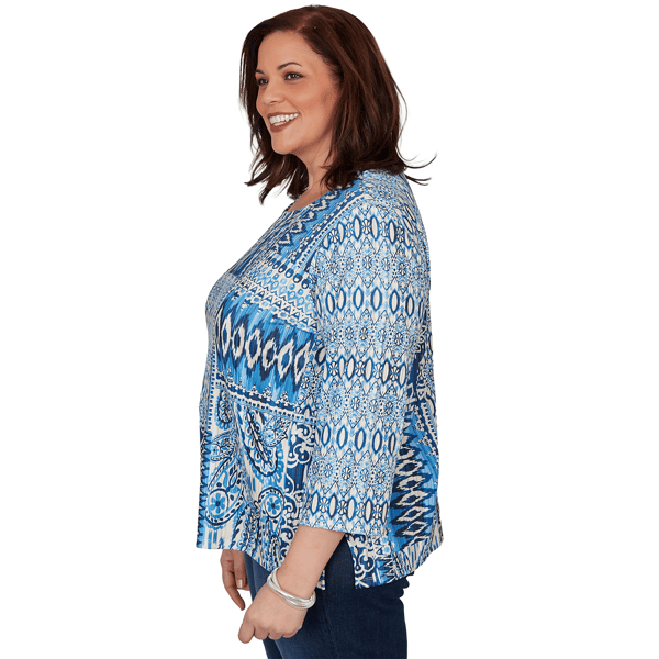 Plus Size Alfred Dunner Classics 3/4 Sleeve Patchwork Blouse