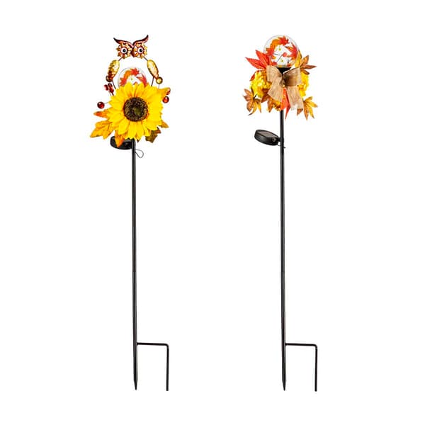 Evergreen Solar Fall Flowers and Owl Garden Stake