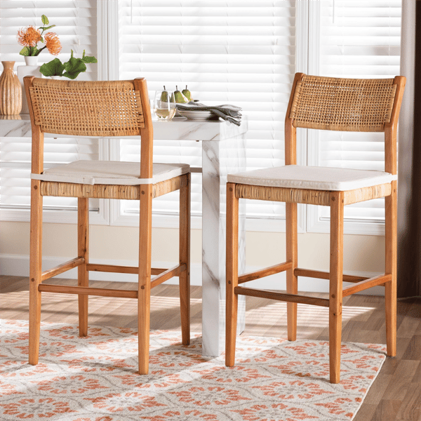 bali & pari Chatura Mahogany Wood 2pc. Bar Stool Set