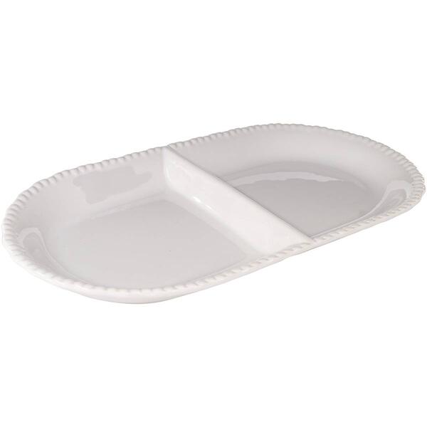 Home Essentials Pure White 15x8 Bead 2 Section Platter - image 