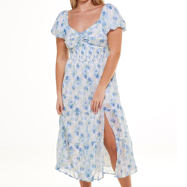 Juniors Trixxi Chiffon Puff Sleeve Twist Front Midi Dress