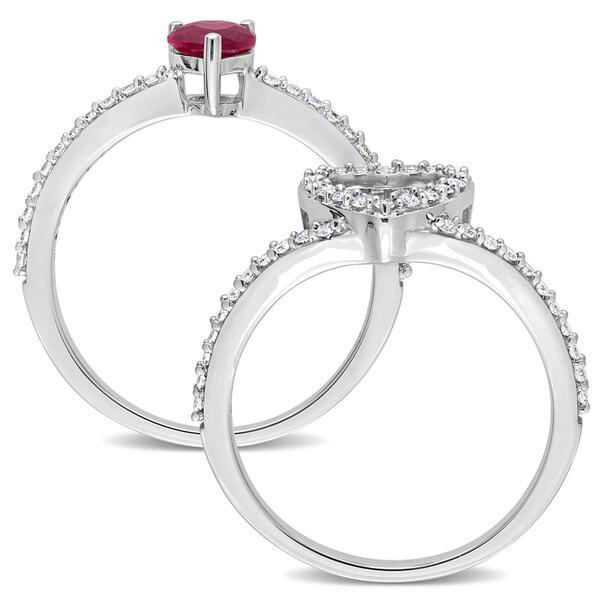 Gemstone Classics&#8482; 10kt. White Gold Ruby Heart Bridal Set