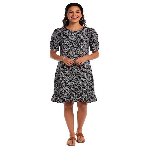 Petite MSK Short Puff Sleeve Floral A-Line Dress