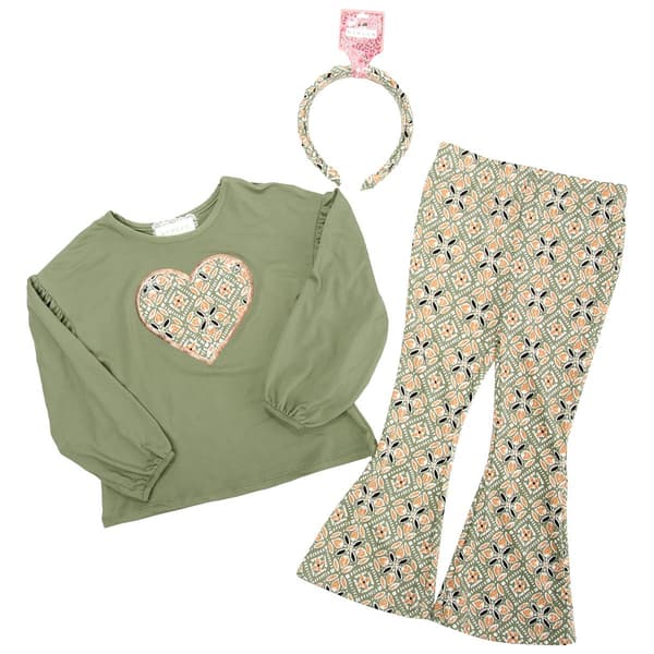 Girls &#40;4-6x&#41; BTween&#40;R&#41; Heart Balloon Sleeve Geometric Flare Leg Set - image 