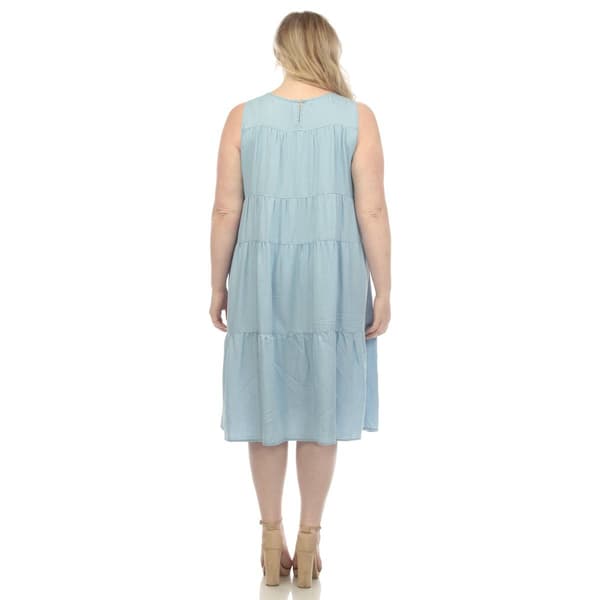 Plus Size White Mark Sleeveless Tiered Chambray Midi Dress