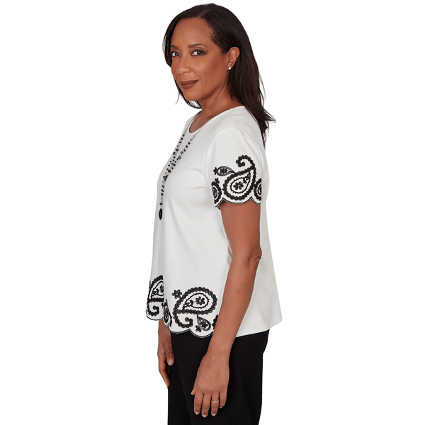 Womens Alfred Dunner Crowd Pleaser Scalloped Paisley Blouse