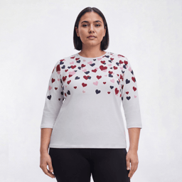 Plus Size Hasting & Smith 3/4 Sleeve Tossed Heart Bodice Tee