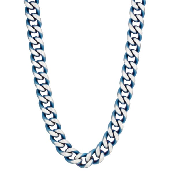 Mens Lynx Stainless Steel Blue Ion-Plated Foxtail Chain Necklace