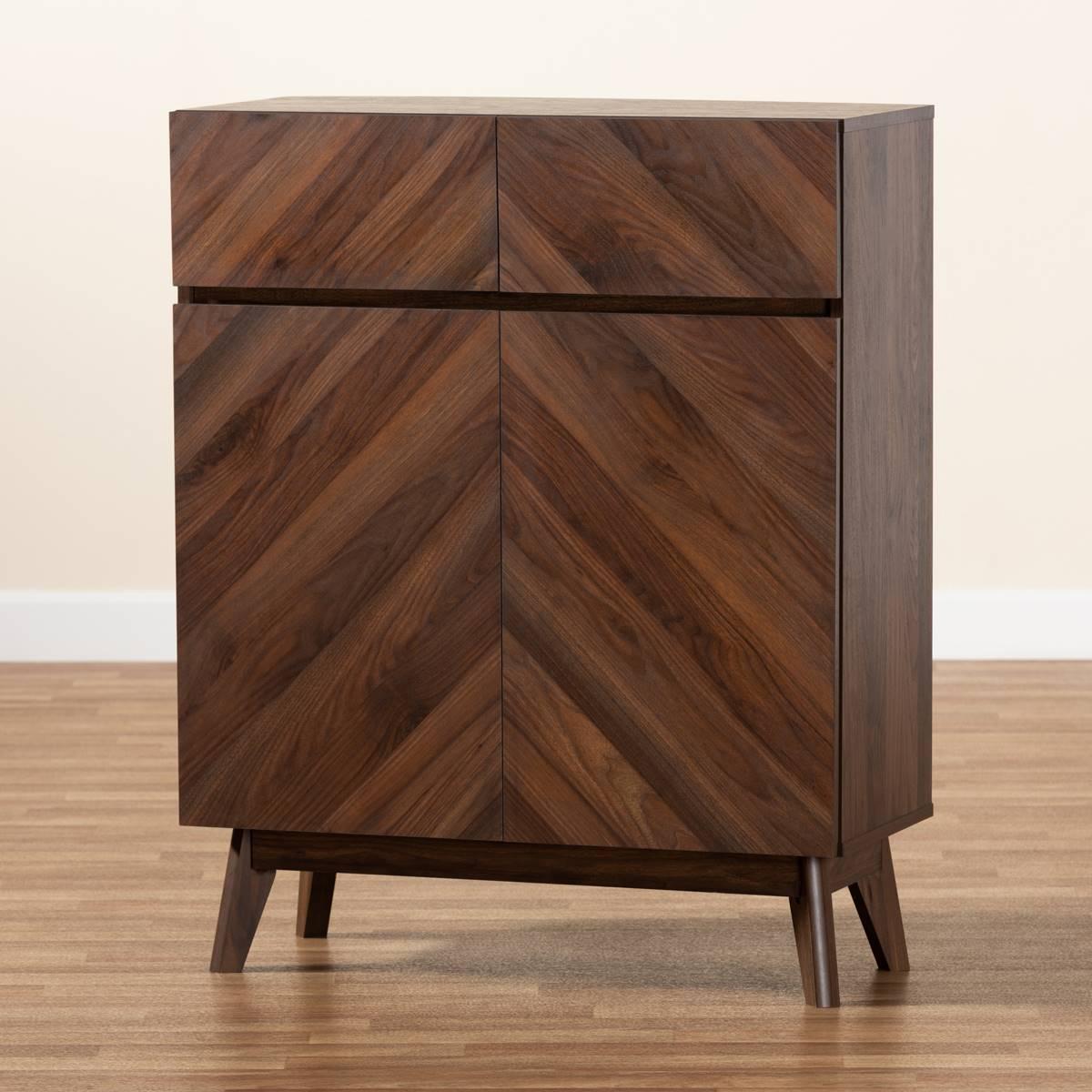 Baxton Studio Hartman Walnut Brown Finished Wood Shoe Cabinet