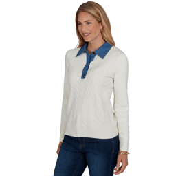 Womens Ruby Rd. Game of Luxe Long Sleeve Cable Knit Sweater