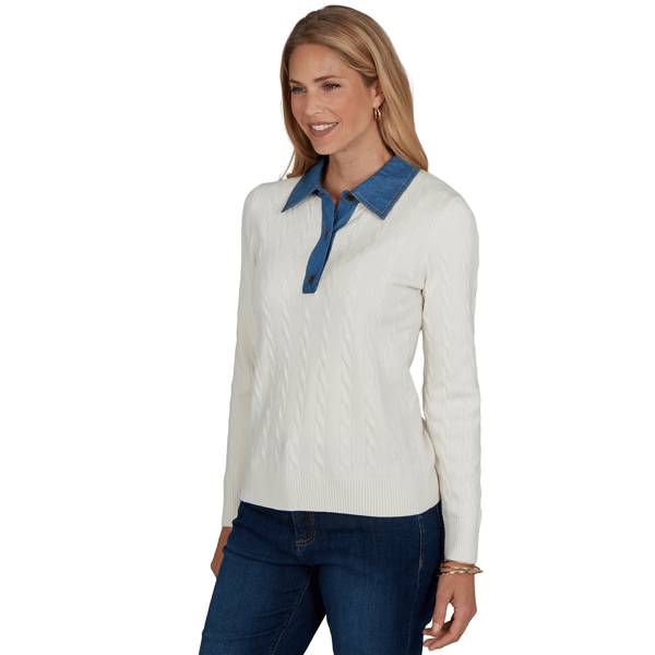 Womens Ruby Rd. Game of Luxe Long Sleeve Cable Knit Sweater