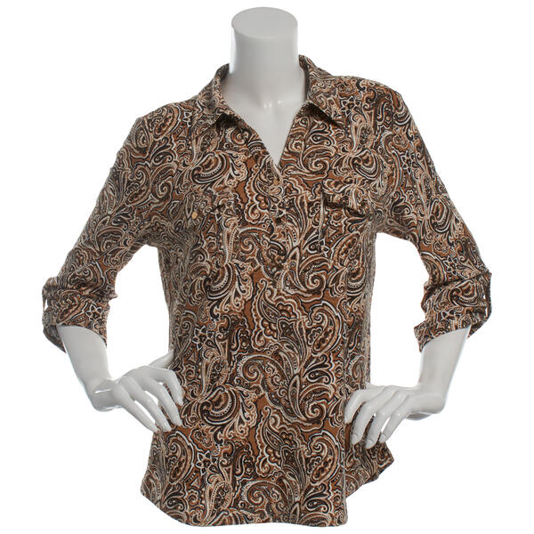 Womens Emily Daniels 3/4 Sleeve Two Pocket Paisley Henley Blouse - image 