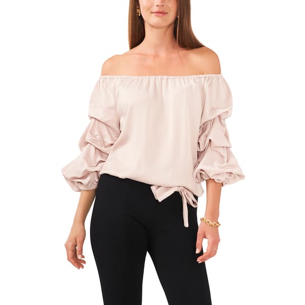 Plus Size MSK 3/4 Lantern Sleeve Solid Tie Waist Blouse - image 