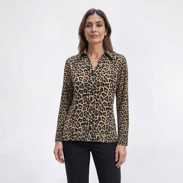 Womens Adrianna Papell Long Sleeve Leopard Button Front Blouse - image 