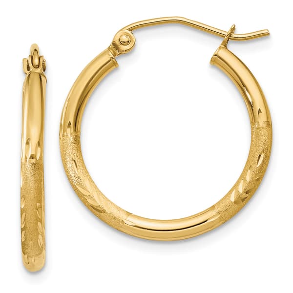 Gold Classics&#40;tm&#41; 14kt. Satin Diamond Cut 20mm Hoop Earrings - image 