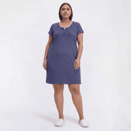 Plus Size Laura Ashley(R) Short Sleeve Dot Lettuce Edge Nightshirt