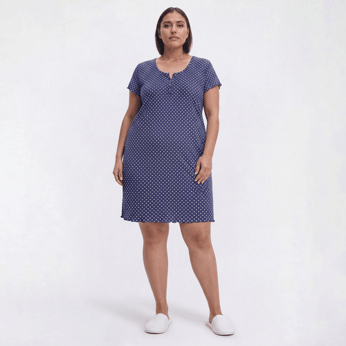 Plus Size Laura Ashley(R) Short Sleeve Dot Lettuce Edge Nightshirt