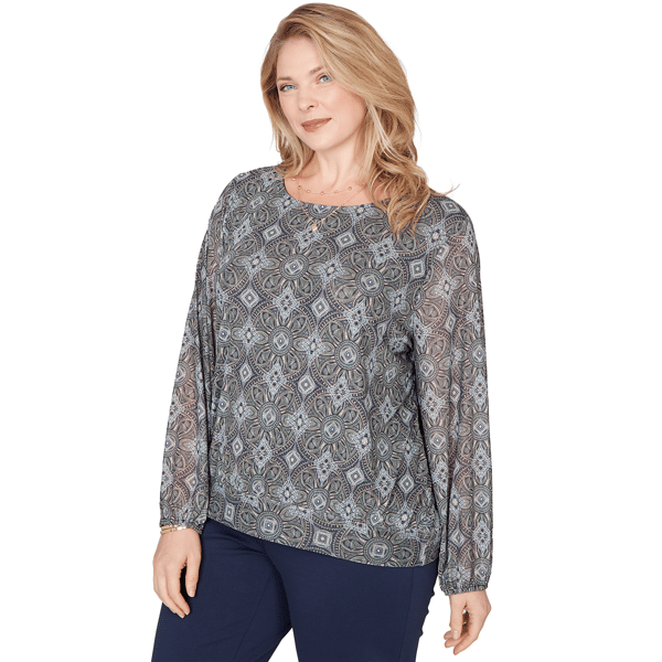 Plus Size Emaline Seabreeze Essence Long Sleeve Medallion Blouse