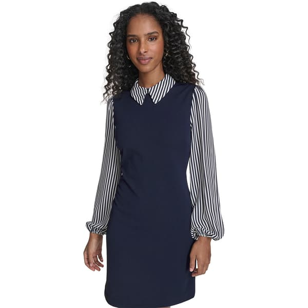 Womens Tommy Hilfiger Long Sleeve Stripe Two In One Sheath Dress