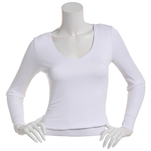 Juniors Derek Heart Ribbed Long Sleeve Double Layer V-Neck Tee - image 