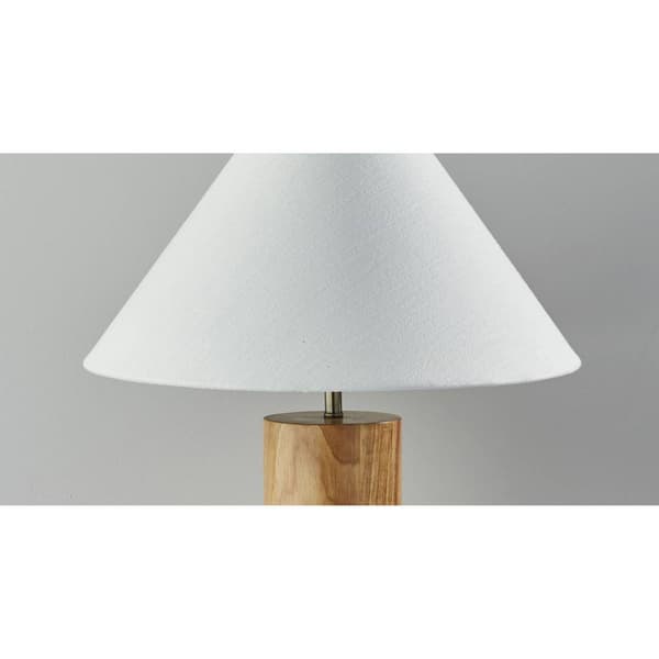 9th & Pike&#174; 26in. White Shade Natural Wood Cylinder Table Lamp