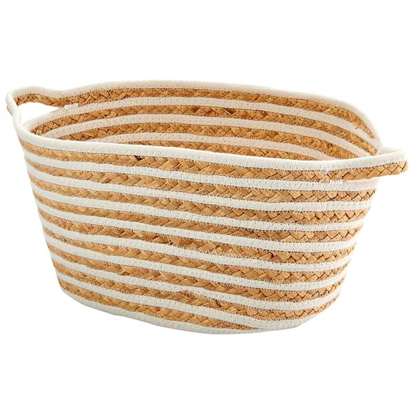Heritage Medium White Stripe Rope Hyacinth Shelf Tote