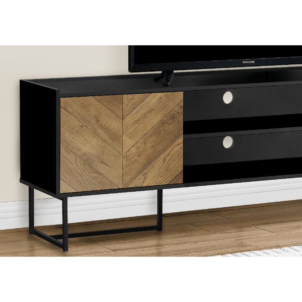 Monarch Specialties 72in. Black TV Stand with 2 Wood-Look Doors