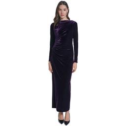 Womens Calvin Klein Long Sleeve Ruched Side Velvet Maxi