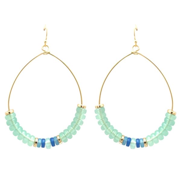 Ashley Cooper Gold-Tone Green Blue Bead Wire Hoop Earrings - image 