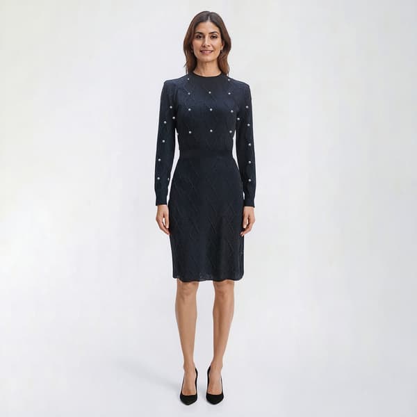Womens Birch Long Sleeve Pearl Trim Sweater Dress - image 