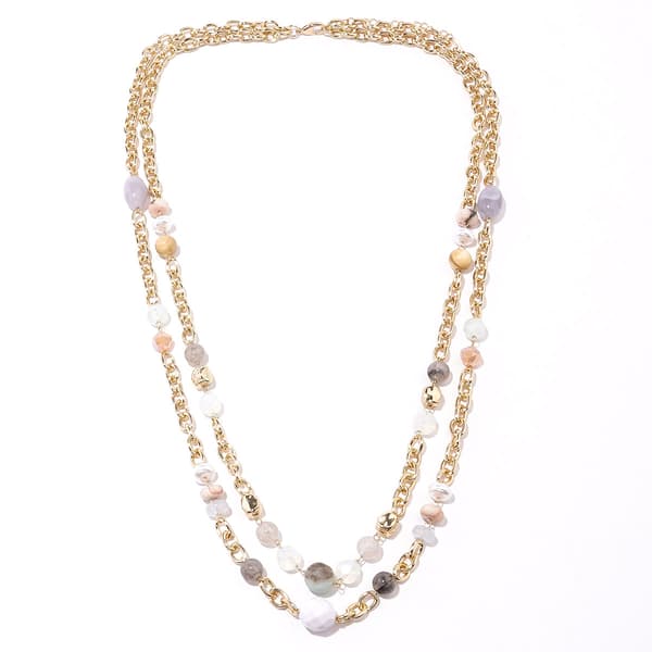 Ashley Cooper(tm) 2 Row Gold-Tone Station Pastel Bead Long Necklace - image 