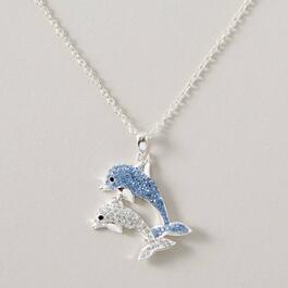 Silver Plated Crystal Dolphin Pendant with 18in. Chain
