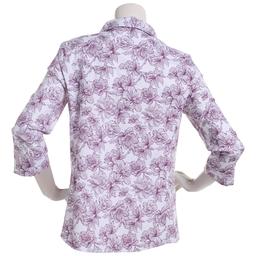 Womens Emily Daniels Knit To Fit Floral Button Front Blouse-Plum