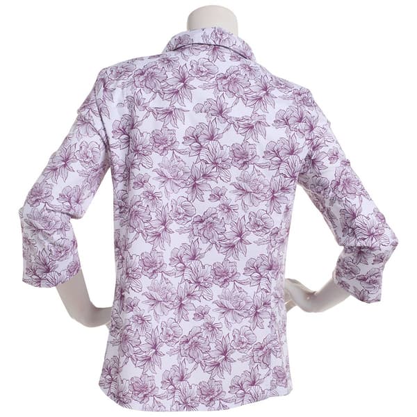 Womens Emily Daniels Knit To Fit Floral Button Front Blouse-Plum