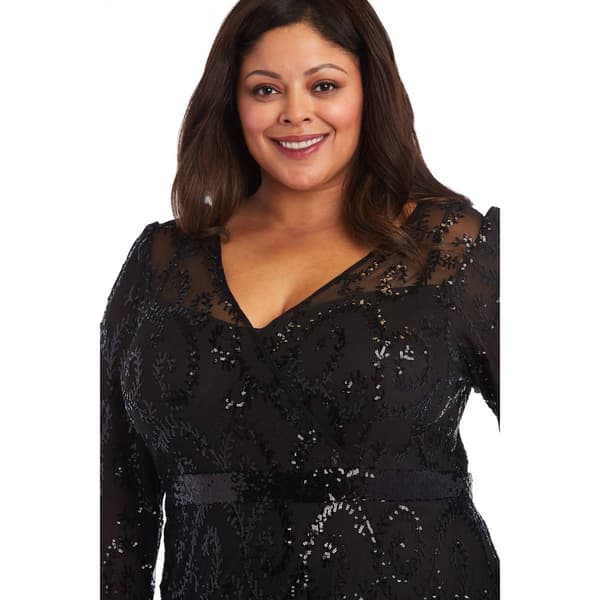 Plus Size R&M Richards Long Sleeve Surplus Beaded Evening Gown