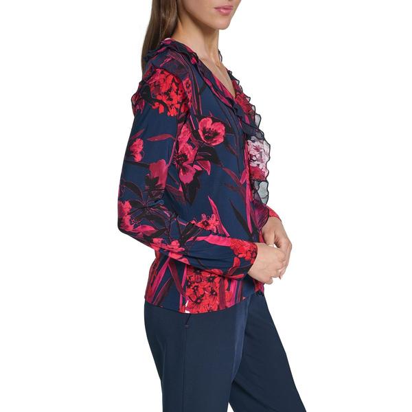 Womens Tommy Hilfiger Long Sleeve Ruffle Front Floral Blouse