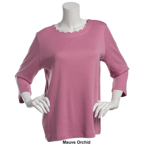 Petite Hasting & Smith 3/4 Sleeve Scallop Neck Tee