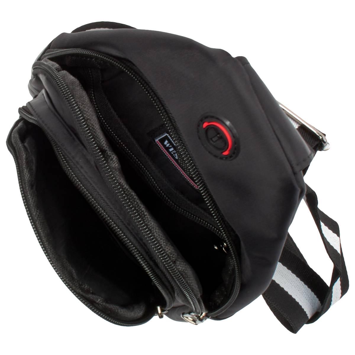 Mens Nylon Sling Bag with Striped Strap - Black