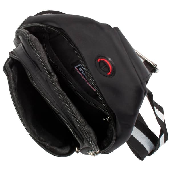 Mens Nylon Sling Bag with Striped Strap - Black