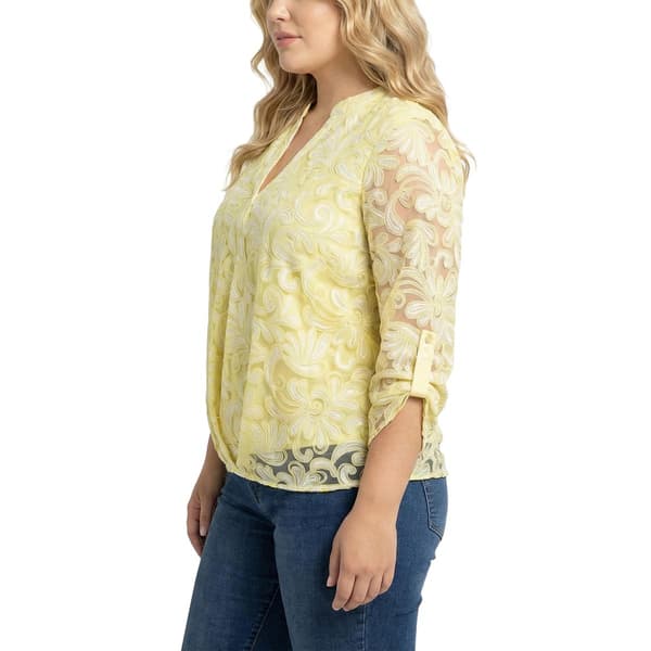 Plus Size NY Collection Burnout Jersey Lined Floral Scroll Blouse