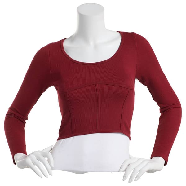 Juniors One Step Up Long Sleeve Seamless Corset Crop Top